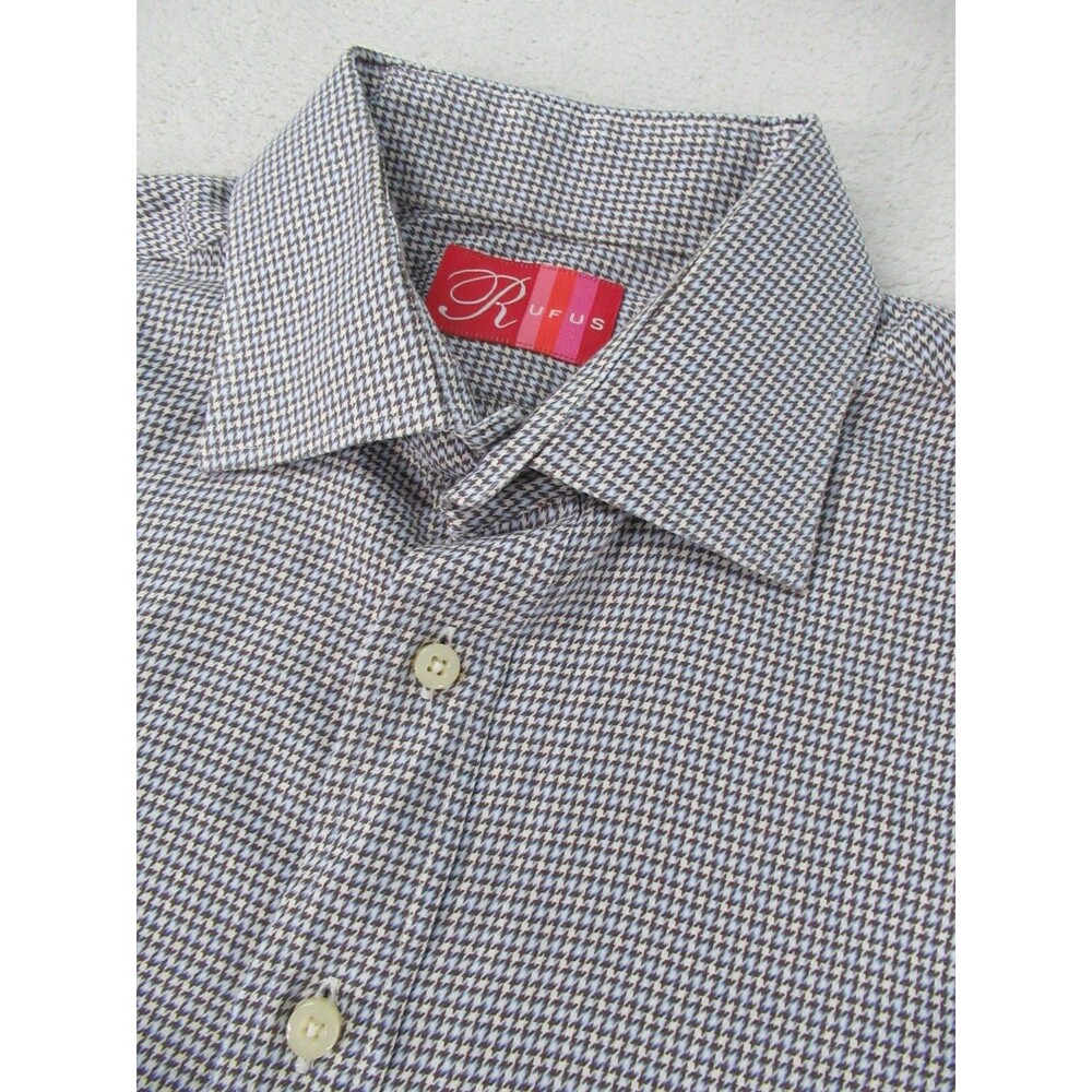 RUFUS Men's XL Flip Cuff Buttoned Down Long Sleeve Shirt Geometric Blue Brown